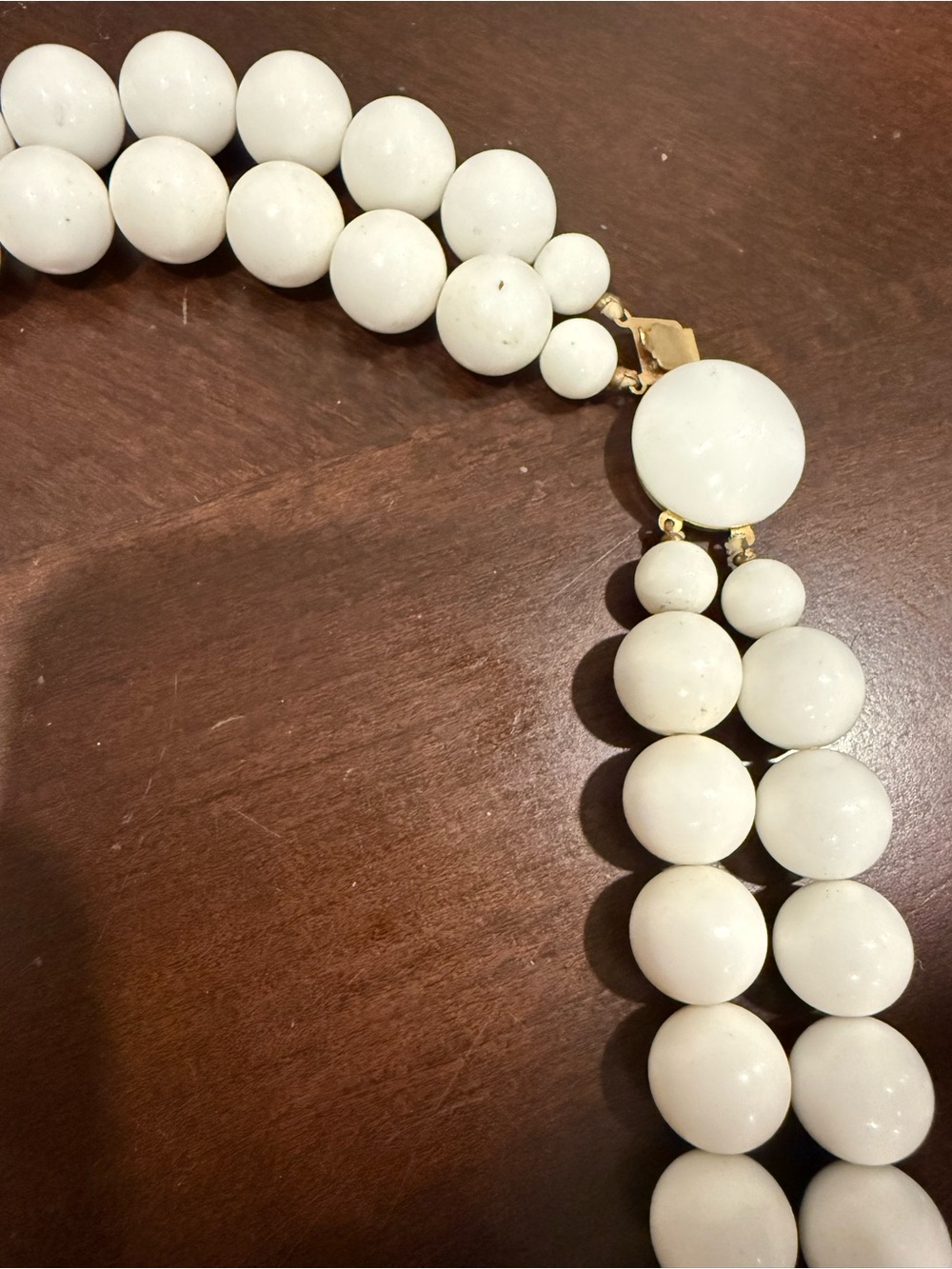 Vintage multi-strand weighted faux pearl necklace Richelieu button closure 50s